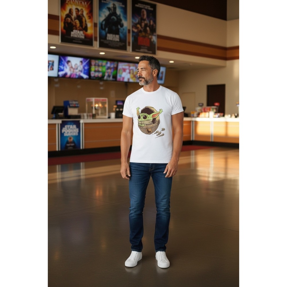Star Wars The Mandalorian Grogu Baby Yoda White Graphic T-Shirt Mens Large L